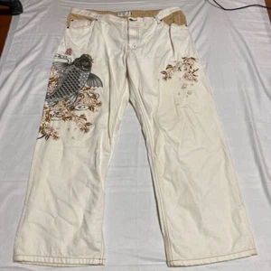 Karakuri Tamashii Men's Denim Jeans Pants embroidery Carp White Size 40 - Picture 1 of 10