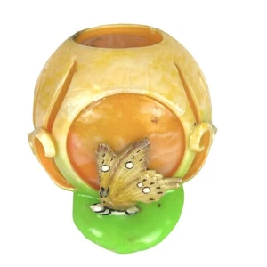 Wax Carved Candle Butterfly Orange Round Ball 4 1/2” Dia X 4” Tall - Picture 1 of 4