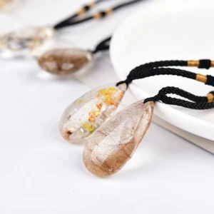 AAA Natural Gold Rutilated Quartz Crystal Point Droplet Pendant Healing Necklace - Picture 1 of 9