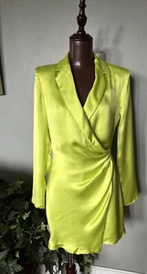 NWT ZARA Lime Green Long Sleeve Ruched Side Wrap Around Dress Sz:XS - Picture 1 of 5