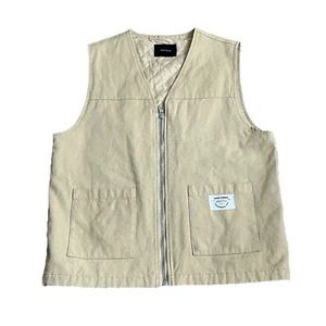 PacSun Neutral Canvas Full Zip Up Vest Workwear Pockets Khaki Medium - Picture 1 of 9
