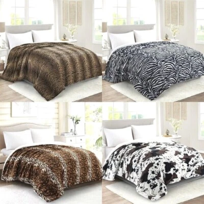 HST Soft Warm Thick Faux Fur with Sherpa Back Bed Blanket Queen Animal Print - Image 1 of 4