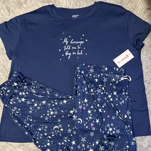 Joyspun Two Piece Pajama Set Womens Size XL (16-18) Blue Horoscope Stars Pajamas - Picture 1 of 8