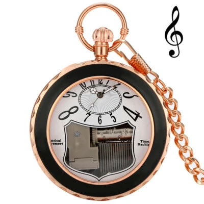 Hot Playing Music Half Hunter Unisex Analog Quartz Pocket Watch Pendant Chain - Image 1 of 4