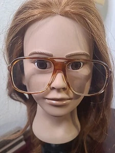 Vintage 1970's Oversized Butterfly Eyeglasses Frames Only Transparent Brown Gold - Picture 1 of 9