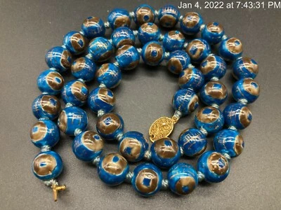 Collar de Colección de Porcelana de Exportación China SHOU Anudado a Mano Cuentas Azules Filigrana Cierre Foto 1 de 4