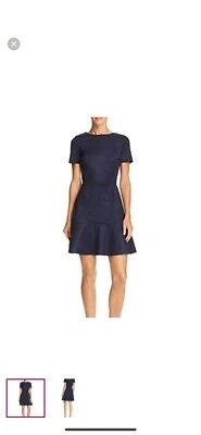 Bloomingdale’s Aqua 连衣裙女式蓝色人造麂皮绒合身喇叭裙 M 码全新带标签 — 第 1/4 张图片