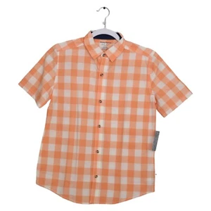Tommy Bahama Shirt Boy Orange White Check Button Up Short Sleeves XL/14 - NWT - Picture 1 of 3