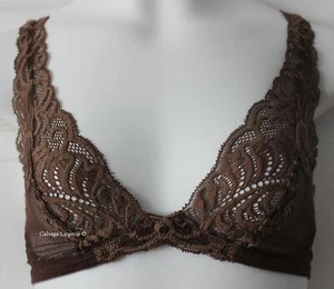 NWT Natori 739023 "Feathers" Wireless Triangle Convertible Lace Bra Brown 32 C/D - Picture 1 of 9