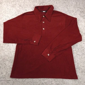 VTG Velour Shirt Mens XL Long Sleeve Dagger Collar JC Penney Brick Red Polo GUC - Picture 1 of 7