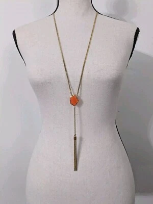 Collar Lariat Vintage Vince Camuto Tono Oro Cadena Naranja Colgante 28" Foto 1 de 4