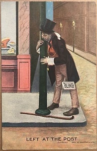 Drunk Man Leaning on Pole Blind Sign Drinking Comic Humor Antique Postcard c1910 - Picture 1 of 5