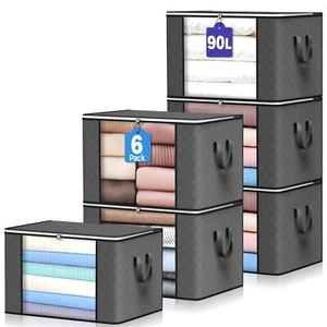 90 L Large Storage Bags, 6 Pack Clothes Storage Bins Foldable Closet Organize... - Picture 1 of 6