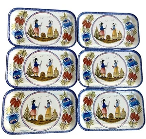6 Henriot Quimper Tin Trays Snacks /Trinkets Massily  France Excellent Condition - Picture 1 of 6