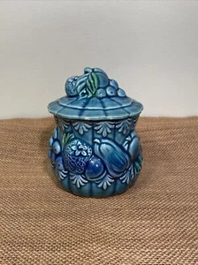 Vintage Tilso Japan Keramik blau Zuckerdose Deckeldose geprägt Obst Majolika - Bild 1 von 12