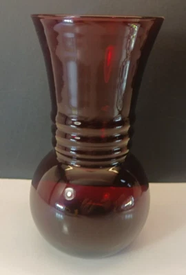 Vintage Anchor Hocking Ruby Red Ivy Ball Glass Flower Vase - Image 1 of 4