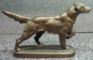 English Setter  Puppy Dog Metal Figure 3.5" Tall 1960's Bronze Color Bookend? - Picture 1 of 7