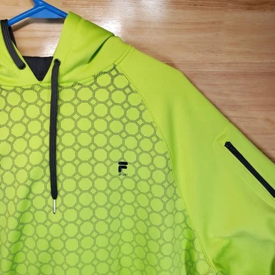 Fila Sport Hoodie Men’s XL Neon Green Black Geometric Pullover Hooded Sweatshirt - Image 1 of 4