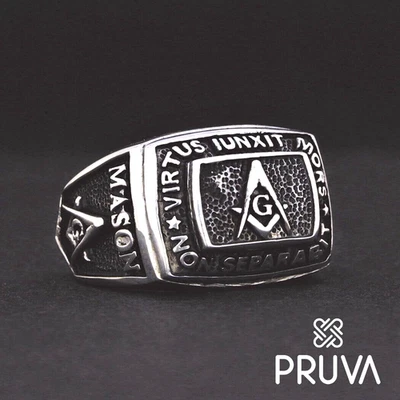 ANELLO MASSONICO PLACCATO ARGENTO STERLING MASSICCIO 925K PERSONALIZZATO Y55 - Immagine 1 di 4
