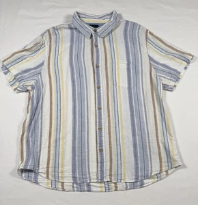 Lucky Brand Linen Cotton Shirt Multi Stripe Button Front Short Sleeve Men’s L - Picture 1 of 10