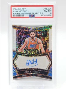 AJAY MITCHELL 2024-25 SELECT ROOKIE SIGNATURES WHITE SPARKLE RC AUTO 1/1 PSA 8 - Picture 1 of 2