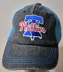 Philadelphia Phillies Hat Washed Black Herringbone Cotton Mesh Blue Hat Ball Cap - Picture 1 of 18