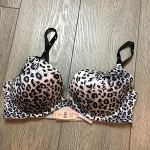 Neu mit Etikett Victoria's Secret Leoparden-BH mit Nieten Stil 0950 schwarz-weiß Größe 38C - Bild 1 von 6