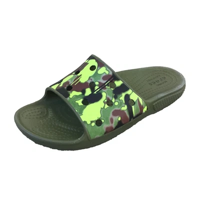 NUEVO CON ETIQUETAS Crocs Clásico Spray Camuflaje Toboganes Niños Grandes Talla J2 Zapatos Sandalias Verde Foto 1 de 4