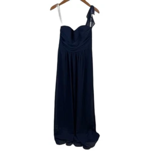 David’s Bridal Navy Long Crinkle Chiffon Bridesmaid Dress NWT Size 6 - Picture 1 of 16