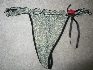 WOMEN'S SEXY CASSANDRA INTIMATES TIGER PRINT RUFFLE THONG SUPER CUTE- MEDIUM - Picture 1 of 4