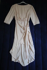 Elegant Midi/Maxi Tie Front Dress sz L 12-14 Light Tan Puff Sleeves - Picture 1 of 12