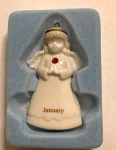 Treasured Angels January Birthday Porcelain Ornament Garnet Colored Accent - Picture 1 of 7