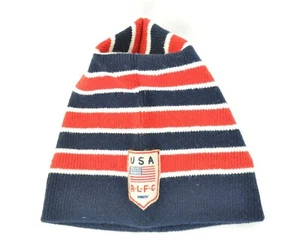 Polo Ralph Lauren Rugby Flag Patch Striped 100% Lambswool Hat Watch Cap Beanie - Picture 1 of 14