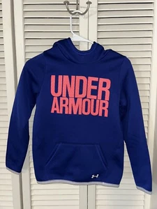 UNDER ARMOUR HOODIE HOODED SWEATSHIRT NAVY GIRLS YOUTH M COLD GEAR LOOSE FS - Picture 1 of 4