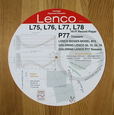TRACKING WIZARD Lenco L75/L76/L77/L78 & P77 Turntable Tonearm Cartridge Alignment Protractor