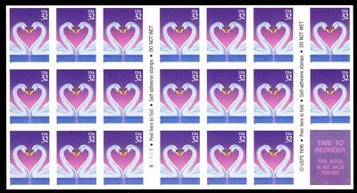 Scott #3123a 32¢ Love Swans (Heart) Booklet of 20 Stamps - MNH P#B1111 - Image 1 of 2