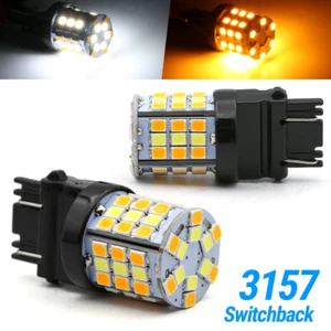  New 3157 LED Switchback Turn Signal DRL Parking Light Bulbs White/Amber  - Picture 1 of 6