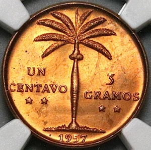 1957 NGC MS 64 Dominican Republic 1 Centavo Palm Tree RED Brown Coin (24062203C) - Picture 1 of 6