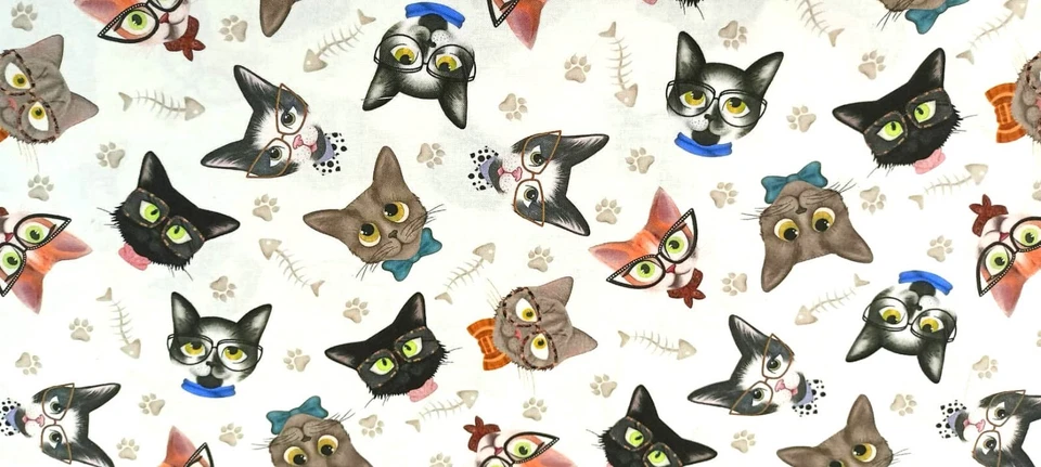 Baumwollstoff Katzen ab 0,5m amerik. BW lustige Katze - Bild 1 von 1