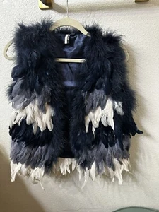 Topshop Unique Blue Ombré Feathered Bohemian Vest Size 2 - Picture 1 of 6