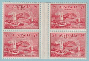 AUSTRALIA 133 GUTTER PAIR BLOCK OF 4  MINT HINGED OG * VERY FINE! - P487 - Picture 1 of 1
