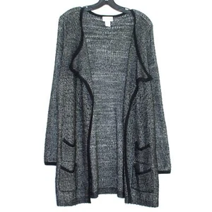 Soft Surroundings Womens Cardigan Sweater Shelby Open Long Black Silver Large EU - Picture 1 of 2