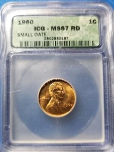 1960 Lincoln Cent MS67RD Small Date ICG. Bright Red! - Picture 1 of 2