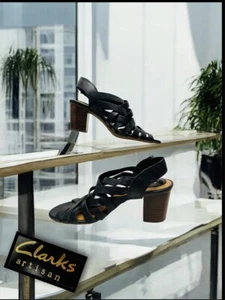 Clarks Artisan elegante schwarze Damen-Ledersandalen Größe 7 gekreuzte Riemen - Bild 1 von 7