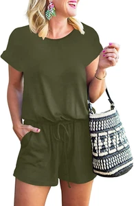 Rompers for Women Summer 2025 Casual Dressy One Piece Tshirt Short Pants Jumpsui - Picture 1 of 12