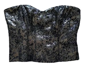 Women's Sparkle & Fade Black & Silver Metallic Corset Bustier Full Zip Top S - Picture 1 of 4