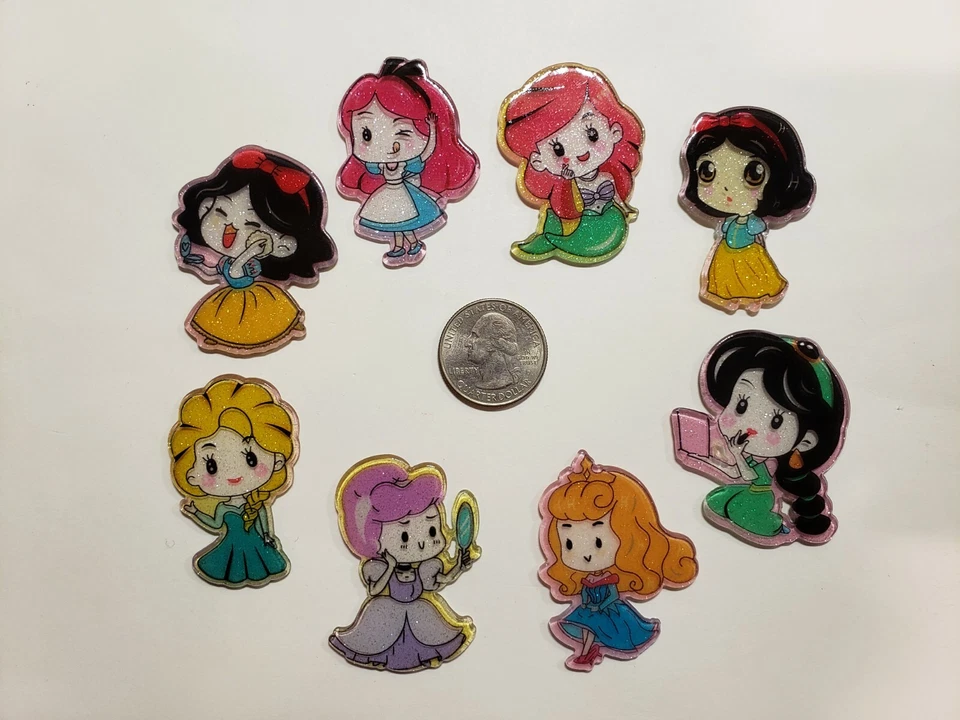 8 Pcs Lot princess Flatback acrylic Hair Bow Center Supplies/DIY accessories  - Image 1 of 1