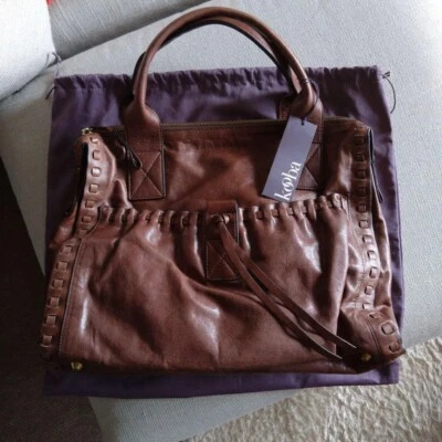 Kooba Hand Tote craft bag Handmaid Leather Business Travel LARGE BROWN Unused - Image 1 of 4
