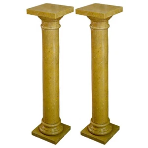 Pair Of Yellow Indian Marble Columns Italian Interior Design Decor H 100Cm - Picture 1 of 2