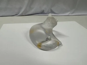Lalique France Signed Crystal Happy Cat Figurine Damage - Picture 1 of 6